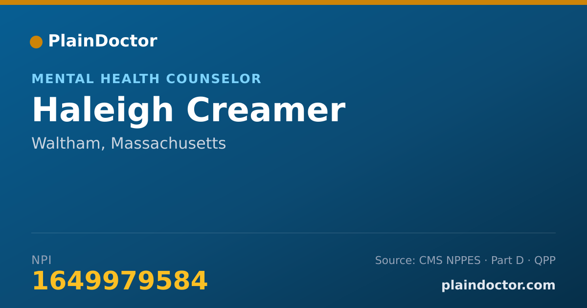 Shareable card for Haleigh Creamer - Mental Health Counselor, Waltham, MA