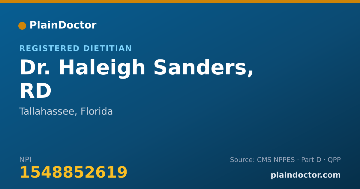 Shareable card for Haleigh Sanders, RD - Registered Dietitian, Tallahassee, FL