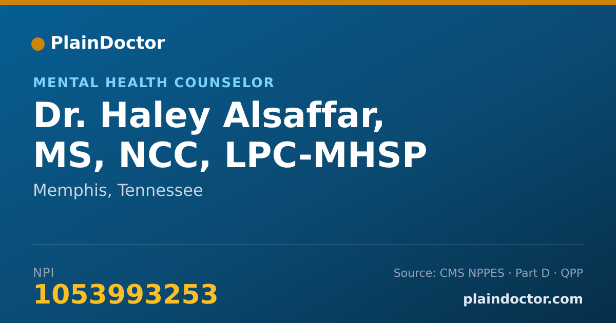 Shareable card for Haley Alsaffar, MS, NCC, LPC-MHSP - Mental Health Counselor, Memphis, TN