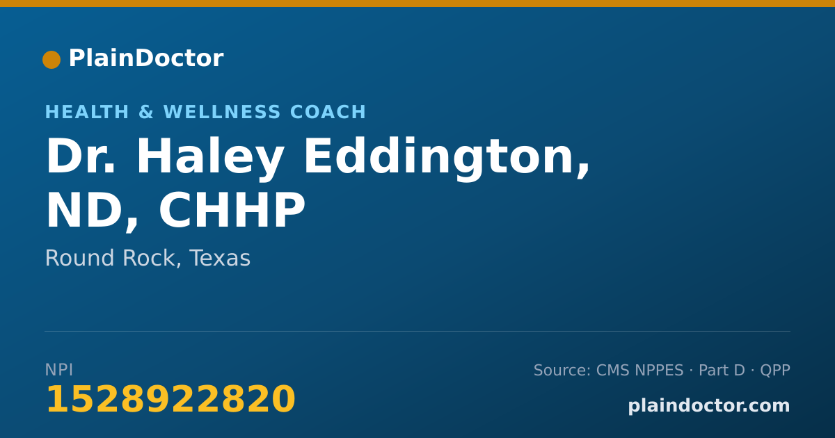 Shareable card for Haley Eddington, ND, CHHP - Health & Wellness Coach, Round Rock, TX