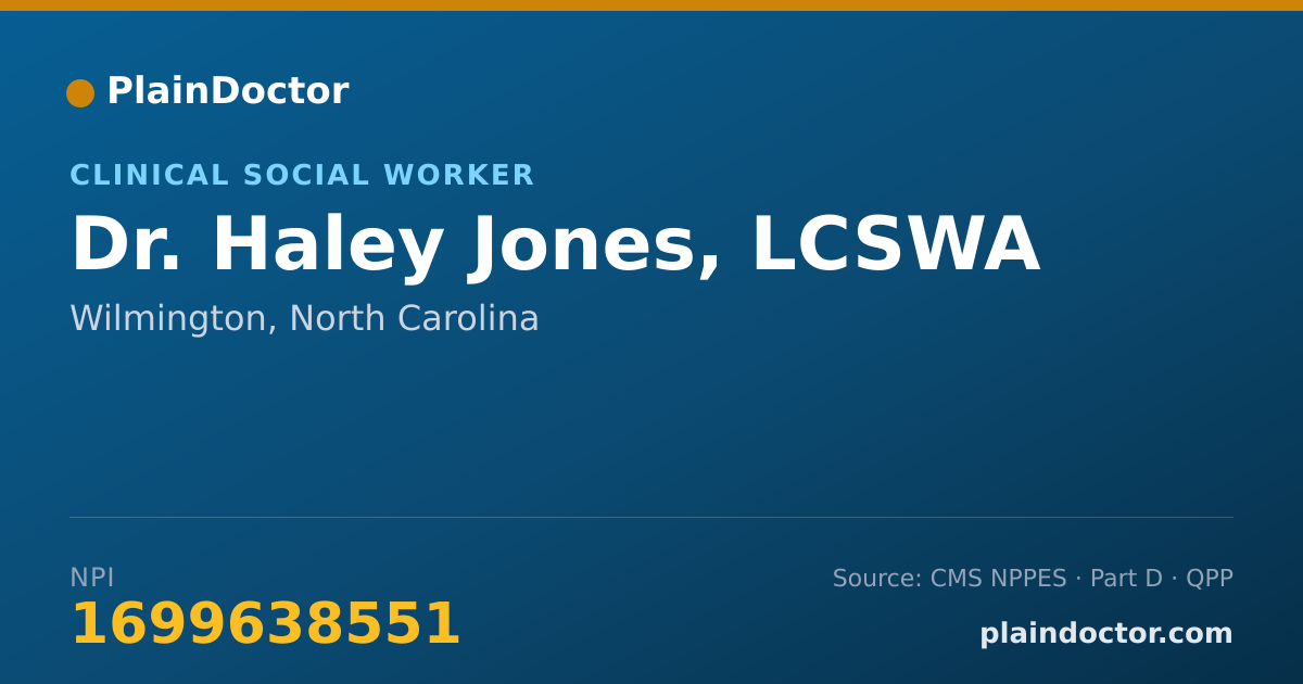 Shareable card for Haley Jones, LCSWA - Clinical Social Worker, Wilmington, NC