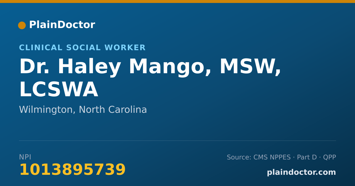 Shareable card for Haley Mango, MSW, LCSWA - Clinical Social Worker, Wilmington, NC
