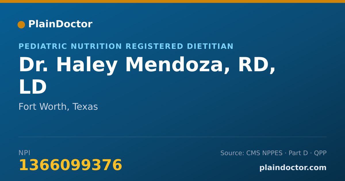 Shareable card for Haley Mendoza, RD, LD - Pediatric Nutrition Registered Dietitian, Fort Worth, TX