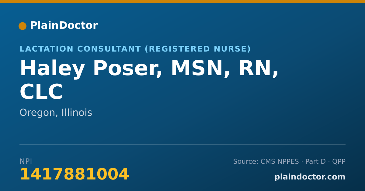 Shareable card for Haley Poser, MSN, RN, CLC - Lactation Consultant (Registered Nurse), Oregon, IL