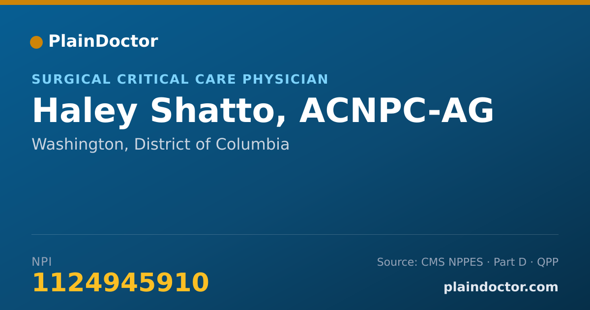 Shareable card for Haley Shatto, ACNPC-AG - Surgical Critical Care Physician, Washington, DC