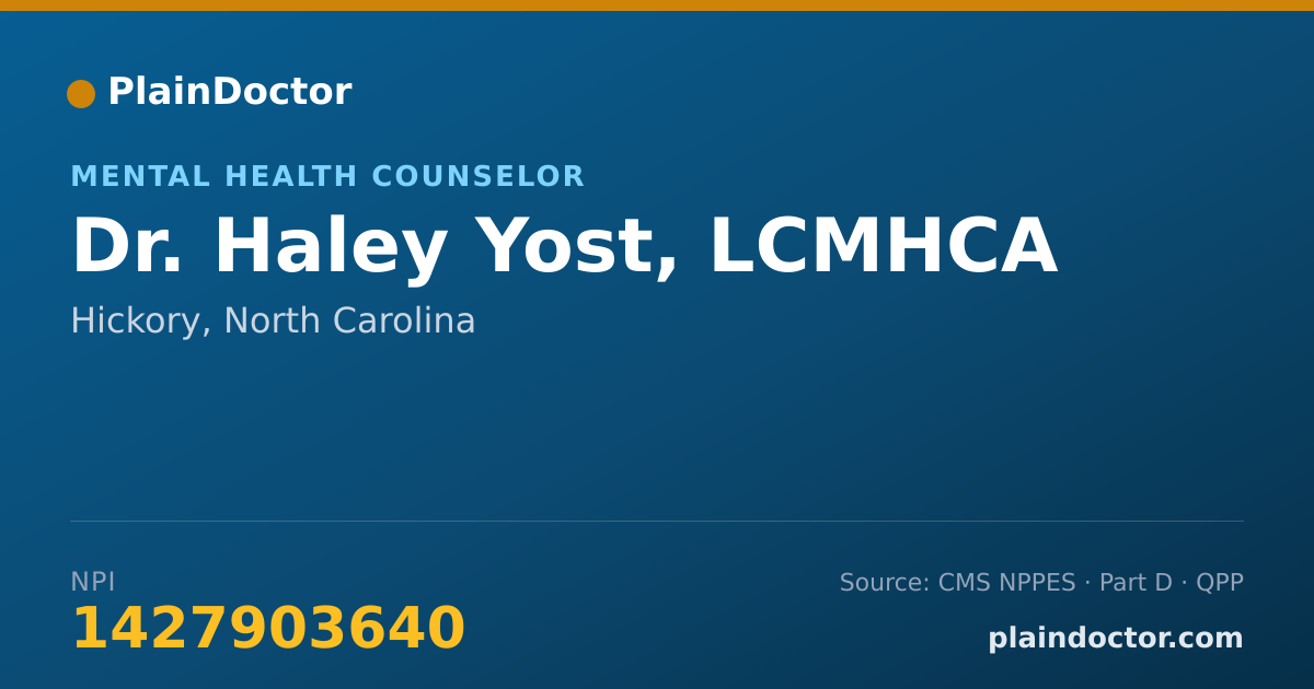 Shareable card for Haley Yost, LCMHCA - Mental Health Counselor, Hickory, NC