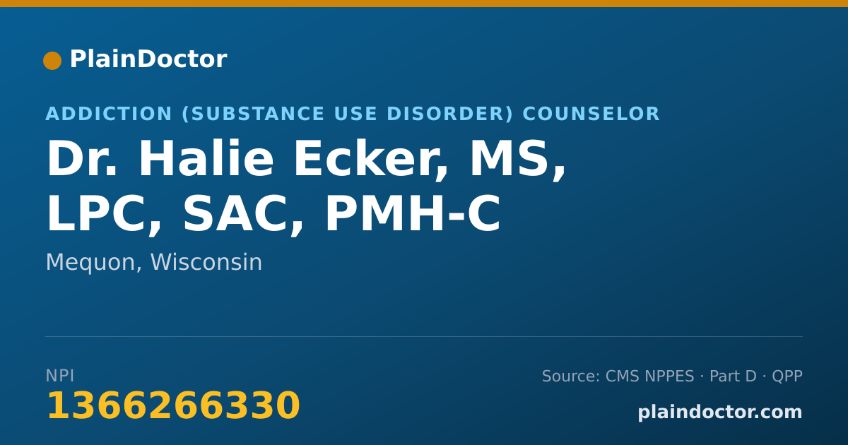 Shareable card for Halie Ecker, MS, LPC, SAC, PMH-C - Addiction (Substance Use Disorder) Counselor, Mequon, WI