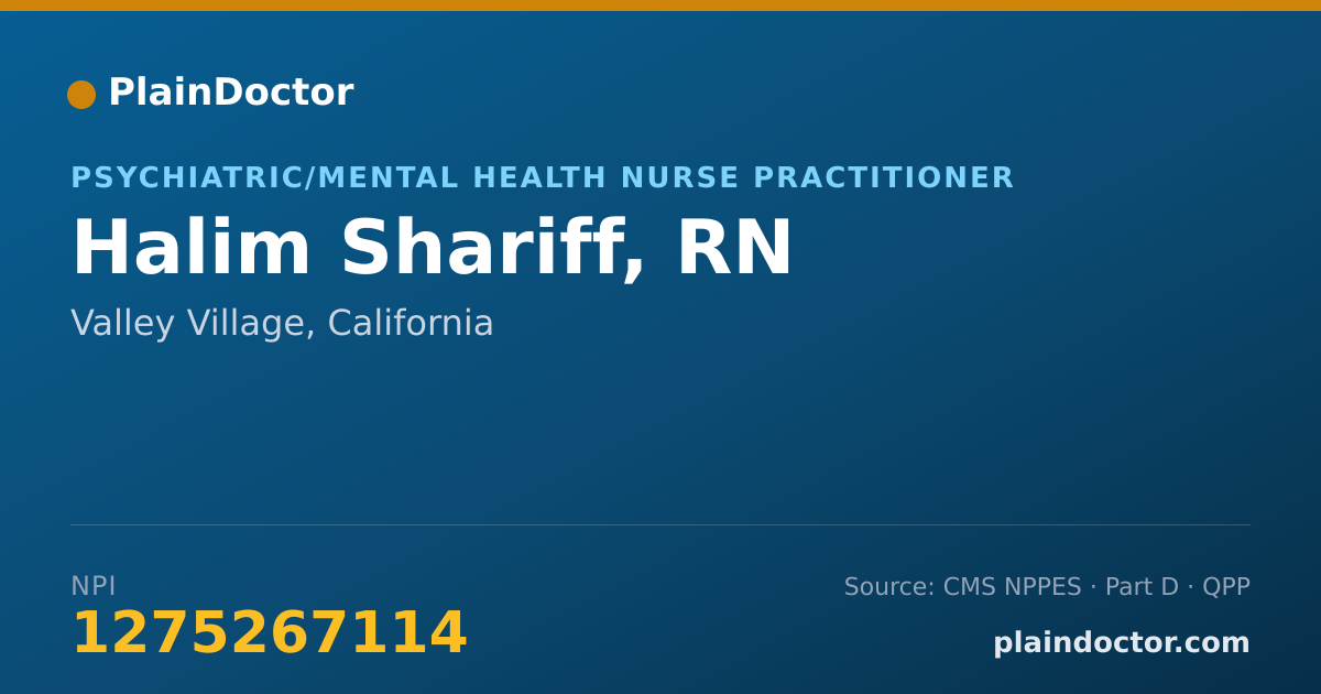 Shareable card for Halim Shariff, RN - Psychiatric/Mental Health Nurse Practitioner, Valley Village, CA