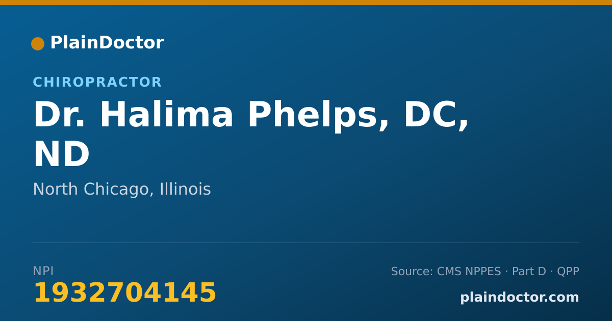 Shareable card for Halima Phelps, DC, ND - Chiropractor, North Chicago, IL