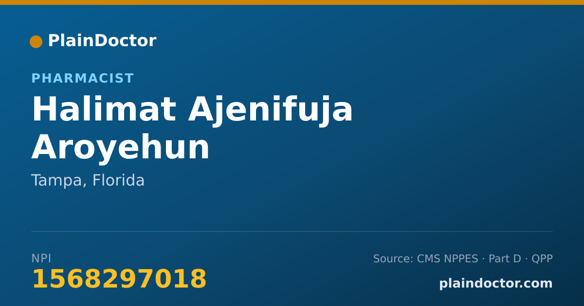 Shareable card for Halimat Ajenifuja Aroyehun - Pharmacist, Tampa, FL