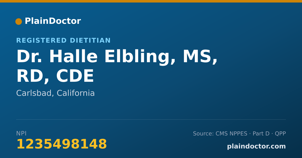 Shareable card for Halle Elbling, MS, RD, CDE - Registered Dietitian, Carlsbad, CA