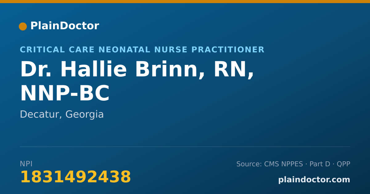 Shareable card for Hallie Brinn, RN, NNP-BC - Critical Care Neonatal Nurse Practitioner, Decatur, GA