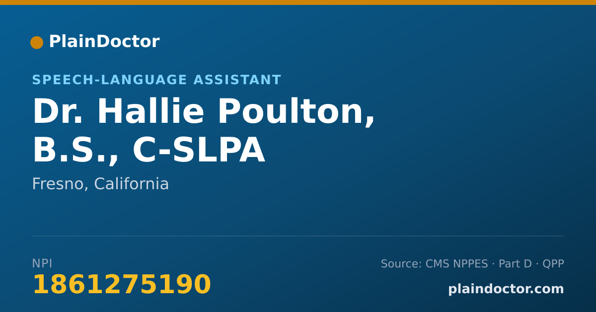 Shareable card for Hallie Poulton, B.S., C-SLPA - Speech-Language Assistant, Fresno, CA