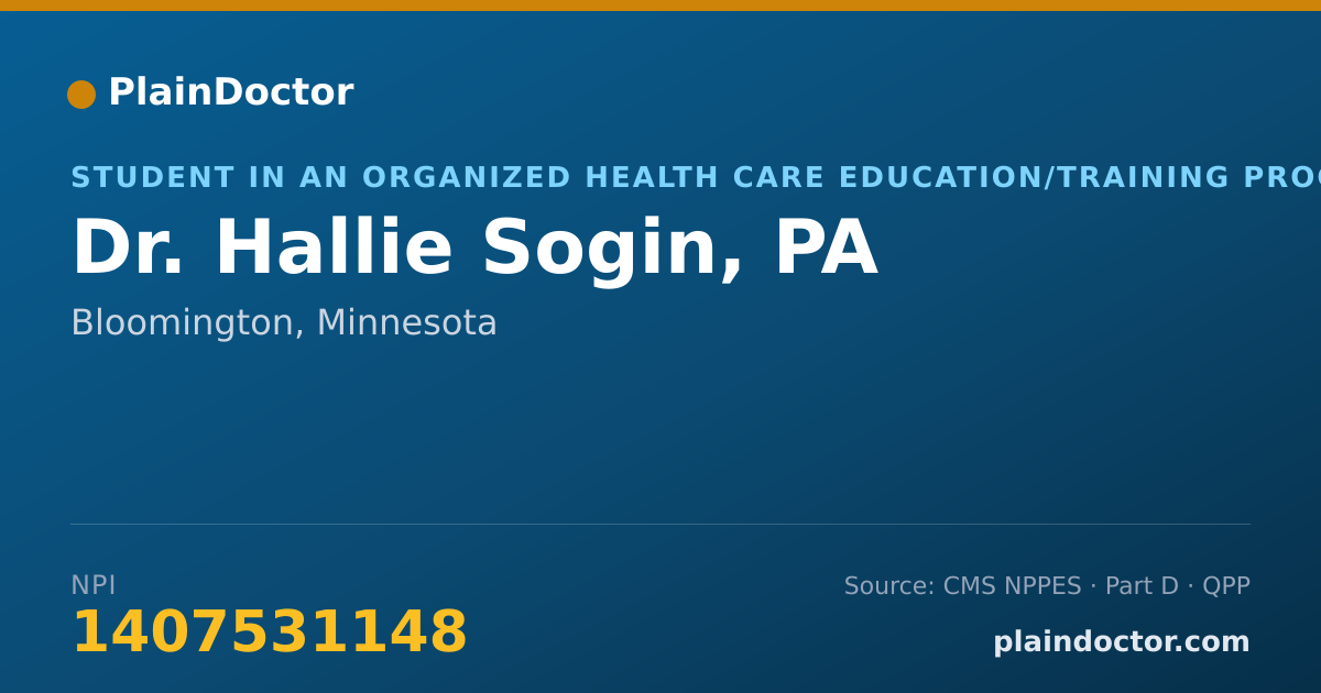 Shareable card for Hallie Sogin, PA - Student in an Organized Health Care Education/Training Program, Bloomington, MN