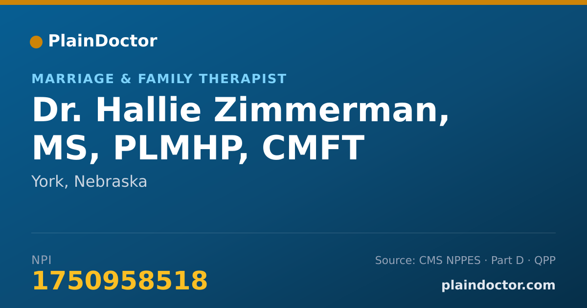 Shareable card for Hallie Zimmerman, MS, PLMHP, CMFT - Marriage & Family Therapist, York, NE