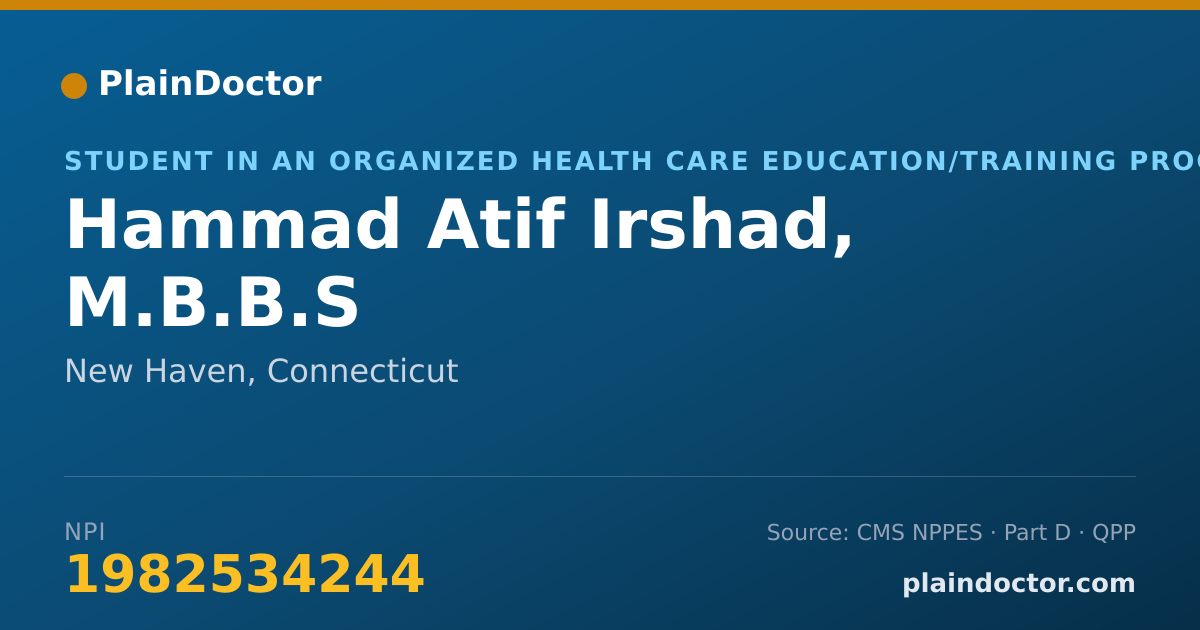 Shareable card for Hammad Atif Irshad, M.B.B.S - Student in an Organized Health Care Education/Training Program, New Haven, CT