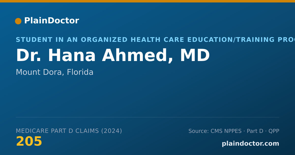 Shareable card for Hana Ahmed, MD - Student in an Organized Health Care Education/Training Program, Mount Dora, FL