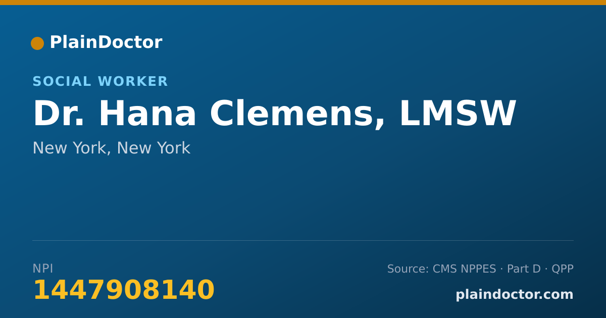 Shareable card for Hana Clemens, LMSW - Social Worker, New York, NY