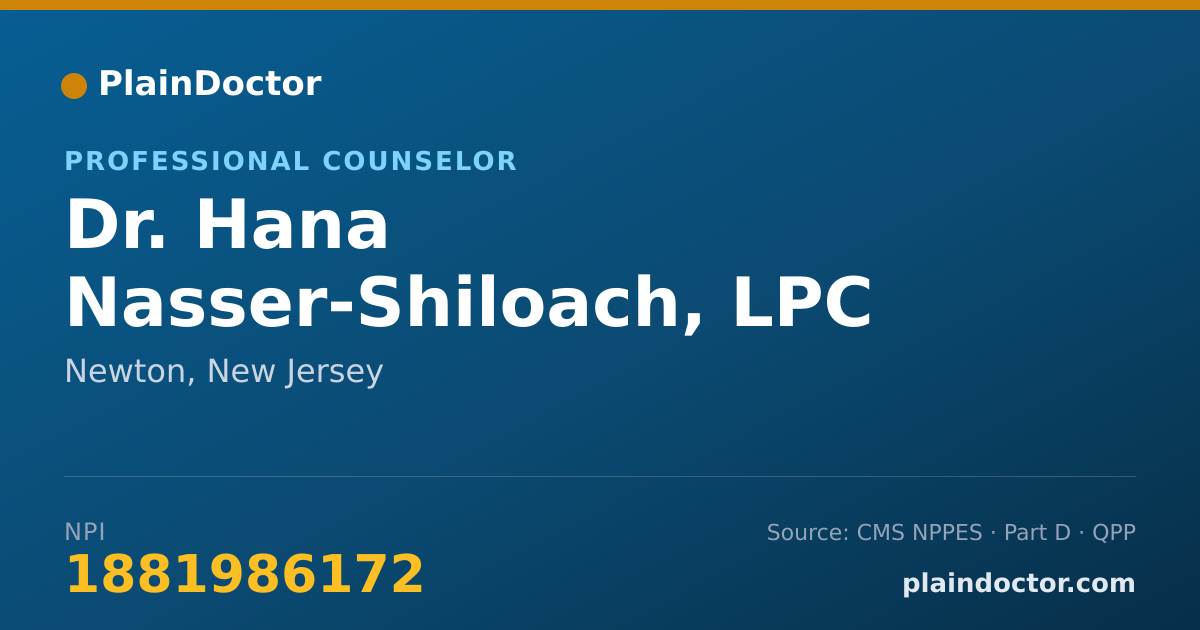 Shareable card for Hana Nasser-Shiloach, LPC - Professional Counselor, Newton, NJ