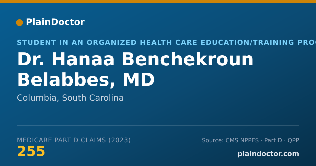Shareable card for Hanaa Benchekroun Belabbes, MD - Student in an Organized Health Care Education/Training Program, Columbia, SC