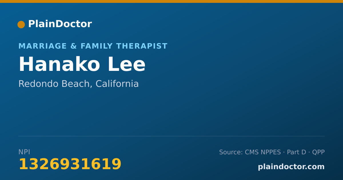 Shareable card for Hanako Lee - Marriage & Family Therapist, Redondo Beach, CA