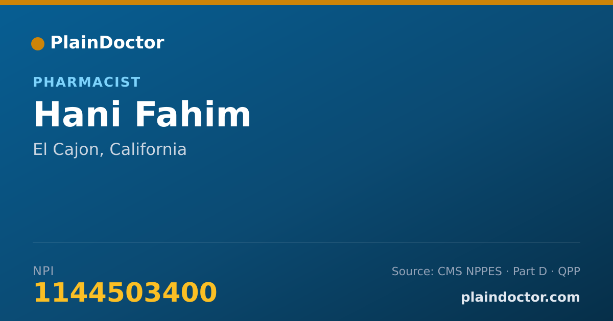 Shareable card for Hani Fahim - Pharmacist, El Cajon, CA
