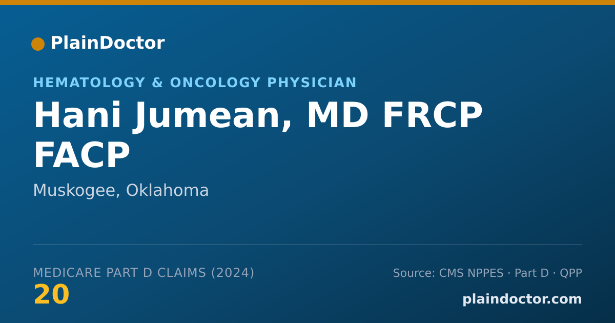 Shareable card for Hani Jumean, MD FRCP FACP - Hematology & Oncology Physician, Muskogee, OK