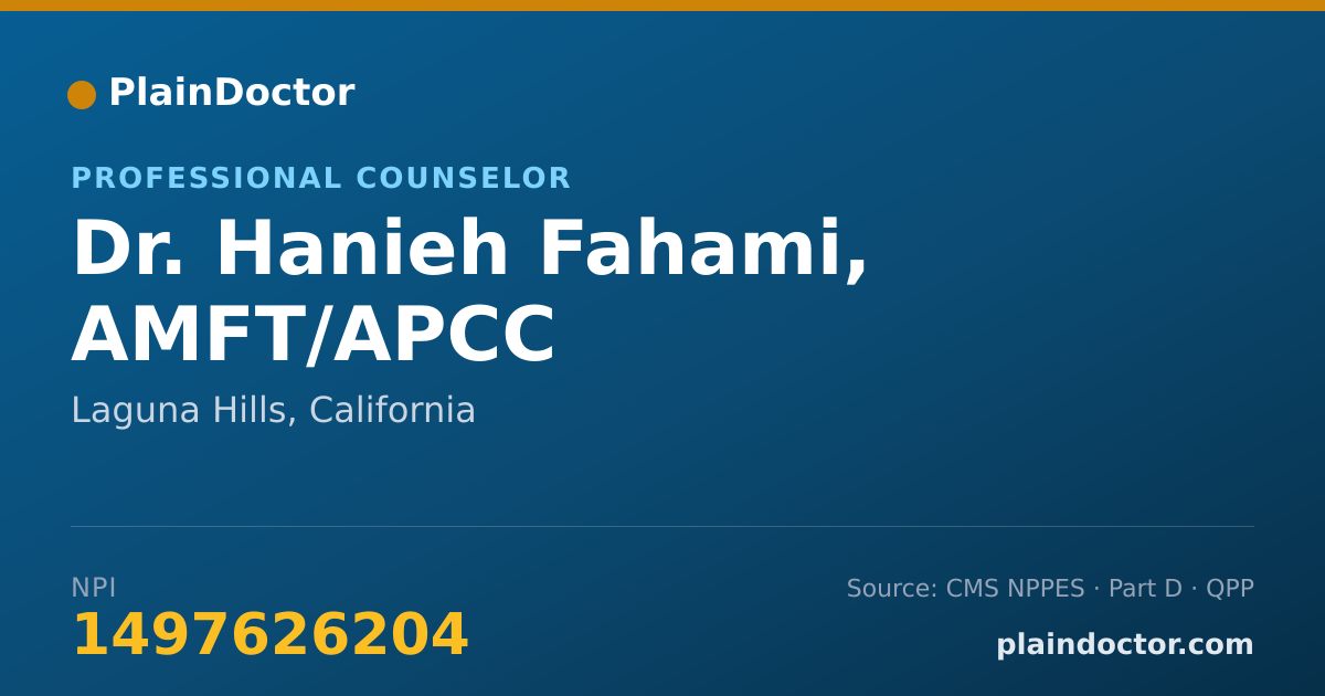 Shareable card for Hanieh Fahami, AMFT/APCC - Professional Counselor, Laguna Hills, CA