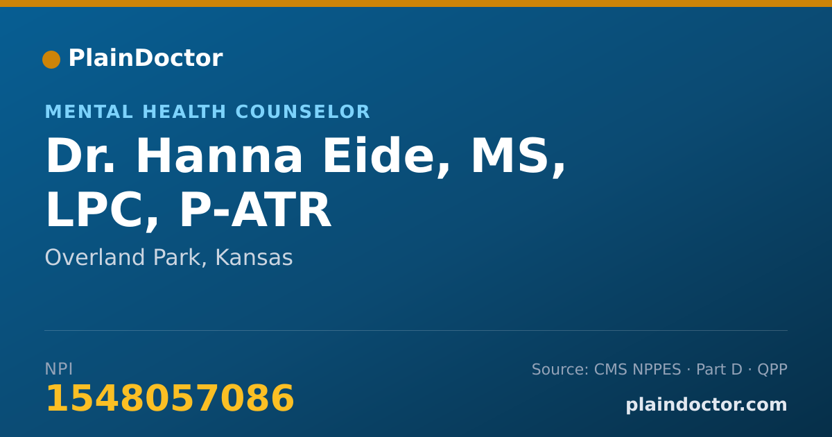 Shareable card for Hanna Eide, MS, LPC, P-ATR - Mental Health Counselor, Overland Park, KS