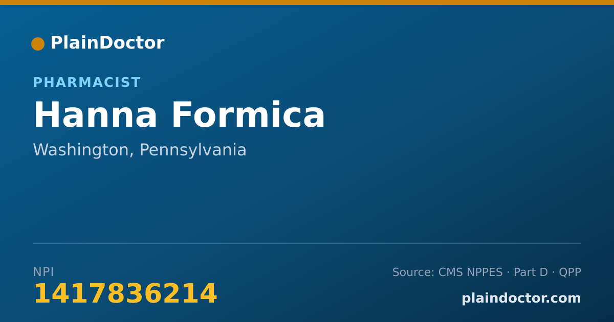 Shareable card for Hanna Formica - Pharmacist, Washington, PA