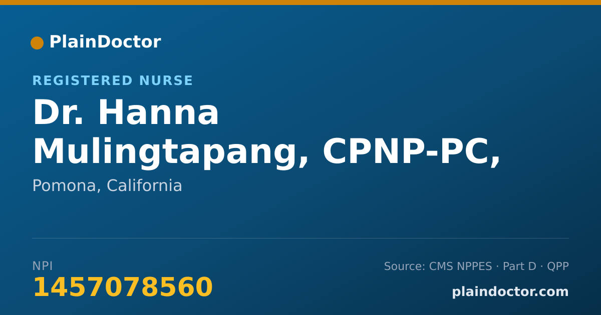 Shareable card for Hanna Mulingtapang, CPNP-PC, MSN, CPN - Registered Nurse, Pomona, CA