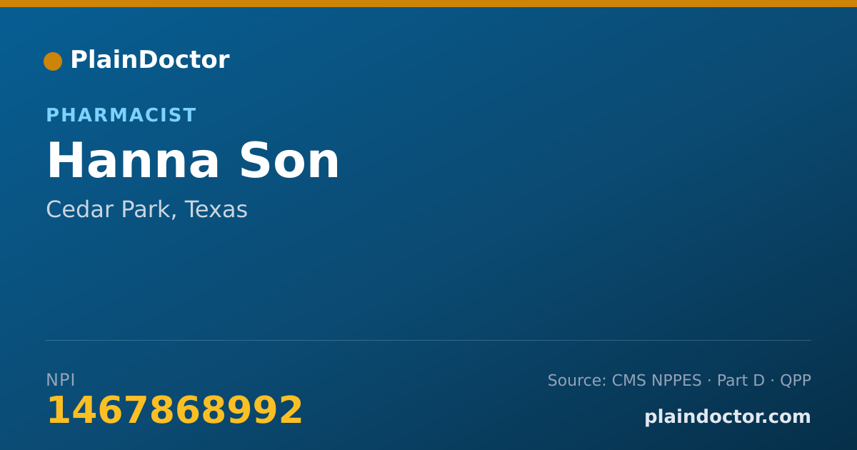Shareable card for Hanna Son - Pharmacist, Cedar Park, TX