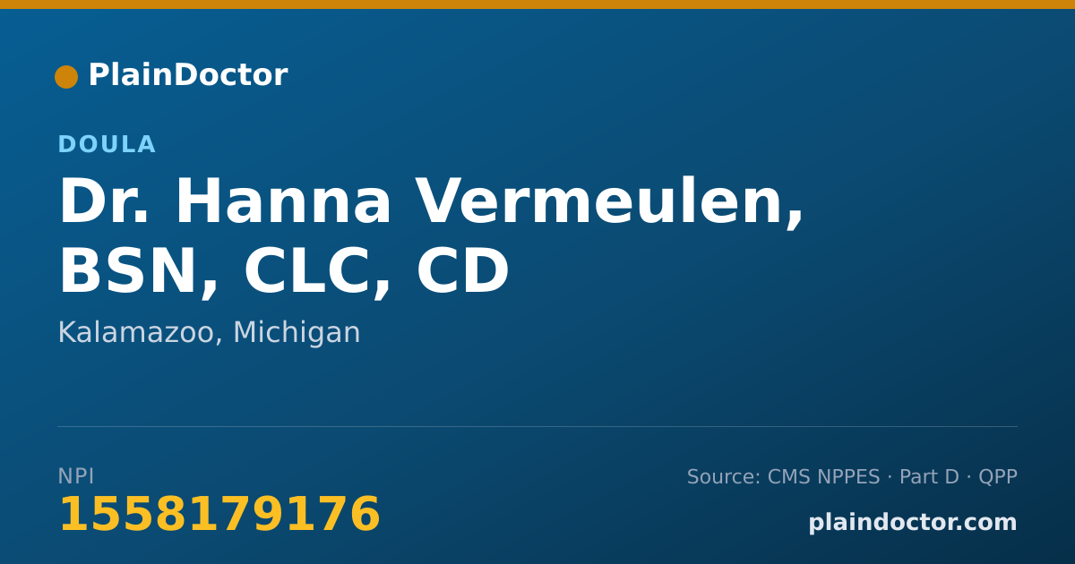 Shareable card for Hanna Vermeulen, BSN, CLC, CD - Doula, Kalamazoo, MI