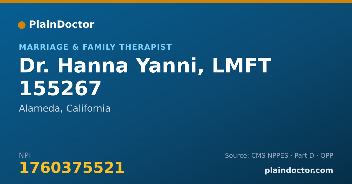 Shareable card for Hanna Yanni, LMFT 155267 - Marriage & Family Therapist, Alameda, CA