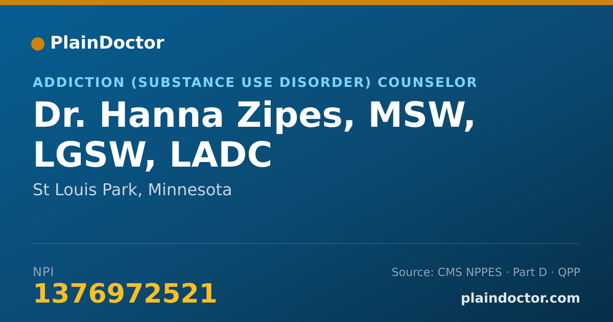 Shareable card for Hanna Zipes, MSW, LGSW, LADC - Addiction (Substance Use Disorder) Counselor, St Louis Park, MN