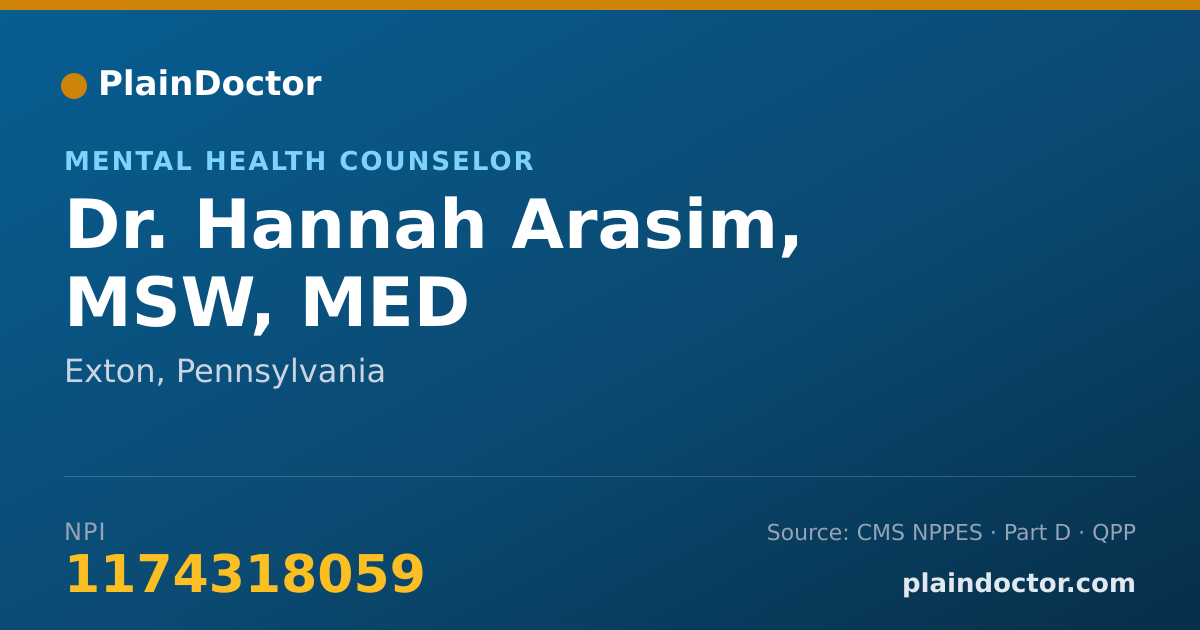 Shareable card for Hannah Arasim, MSW, MED - Mental Health Counselor, Exton, PA