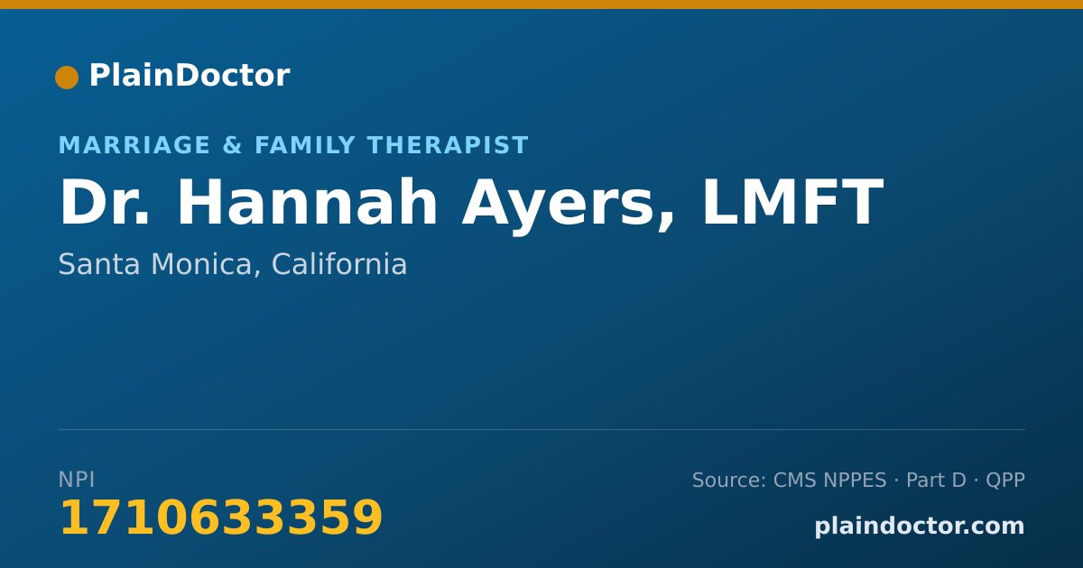 Shareable card for Hannah Ayers, LMFT - Marriage & Family Therapist, Santa Monica, CA