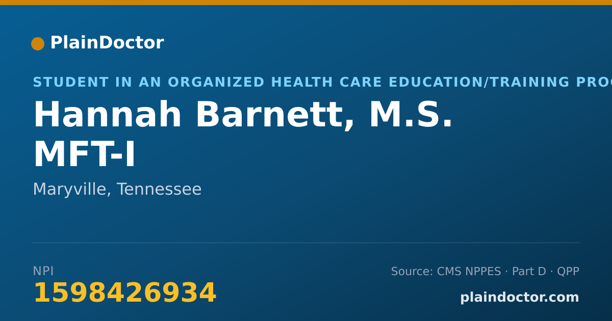 Shareable card for Hannah Barnett, M.S. MFT-I - Student in an Organized Health Care Education/Training Program, Maryville, TN