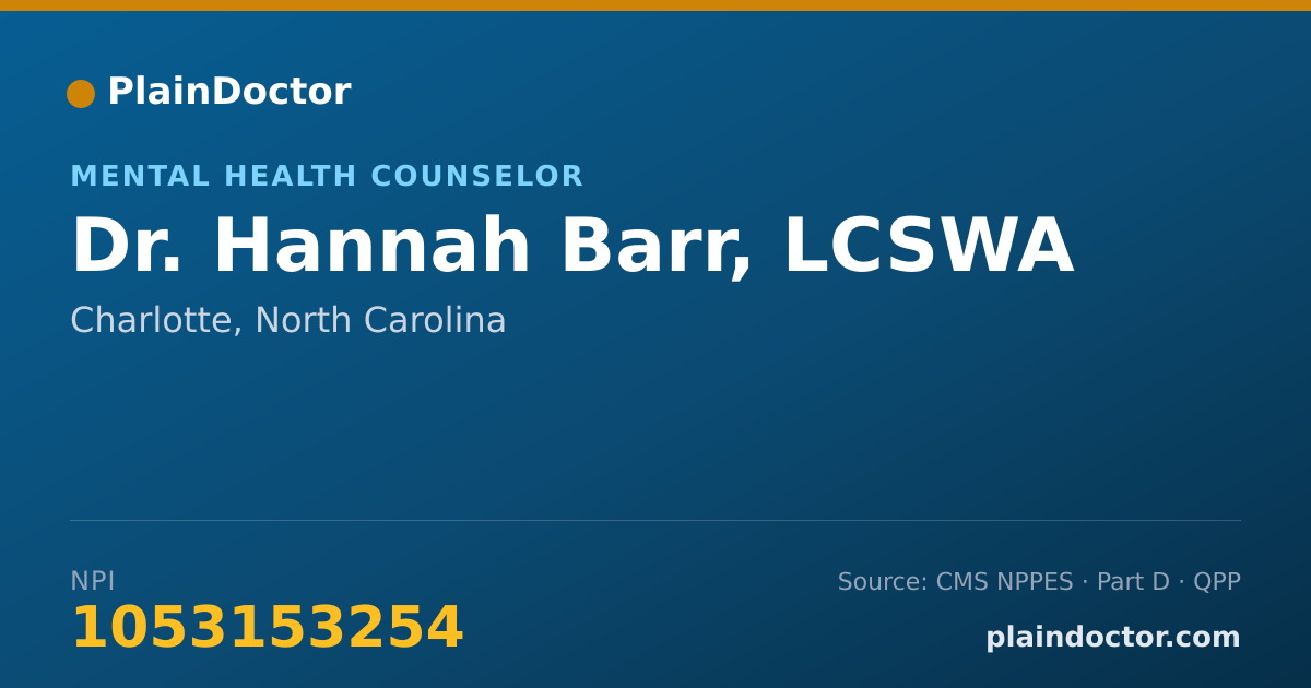 Shareable card for Hannah Barr, LCSWA - Mental Health Counselor, Charlotte, NC