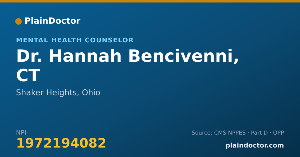 Shareable card for Hannah Bencivenni, CT - Mental Health Counselor, Shaker Heights, OH
