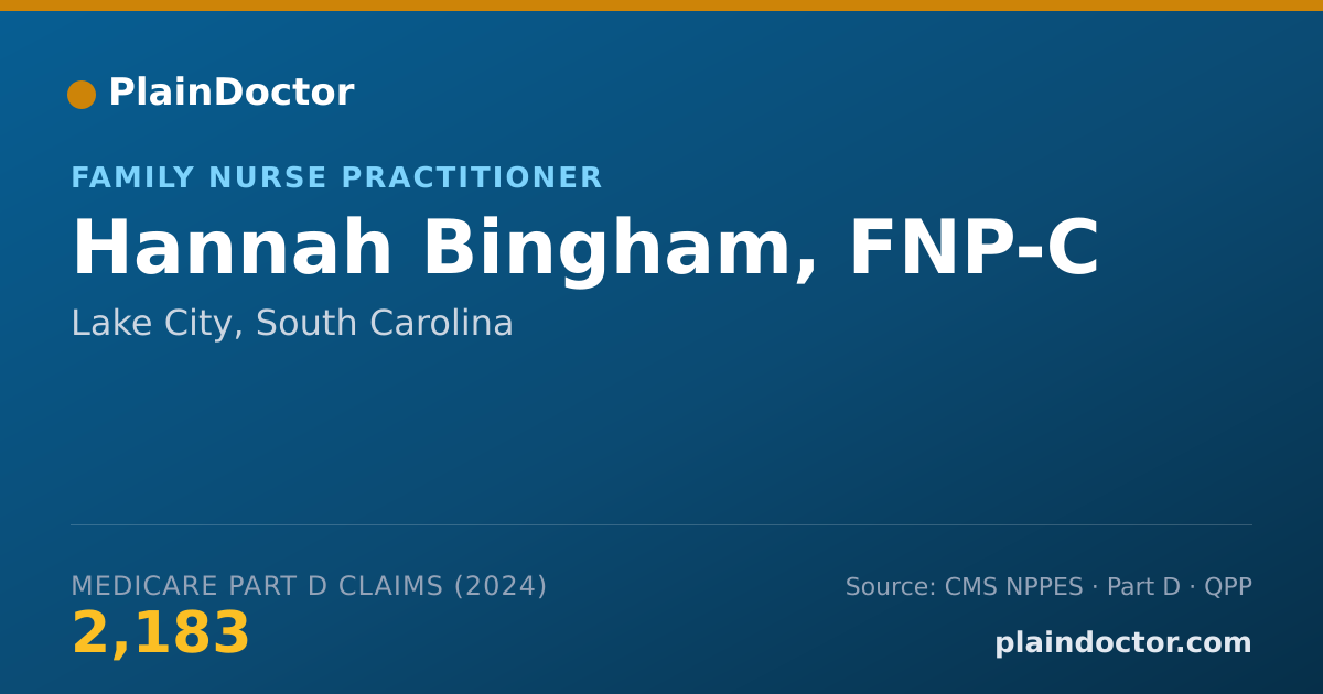 Shareable card for Hannah Bingham, FNP-C - Family Nurse Practitioner, Lake City, SC