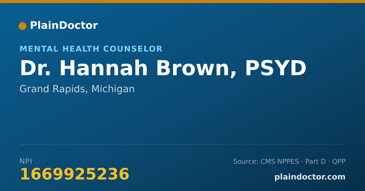 Shareable card for Hannah Brown, PSYD - Mental Health Counselor, Grand Rapids, MI