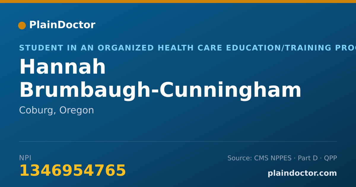 Shareable card for Hannah Brumbaugh-Cunningham - Student in an Organized Health Care Education/Training Program, Coburg, OR