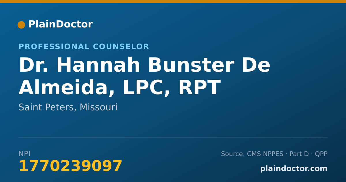 Shareable card for Hannah Bunster De Almeida, LPC, RPT - Professional Counselor, Saint Peters, MO