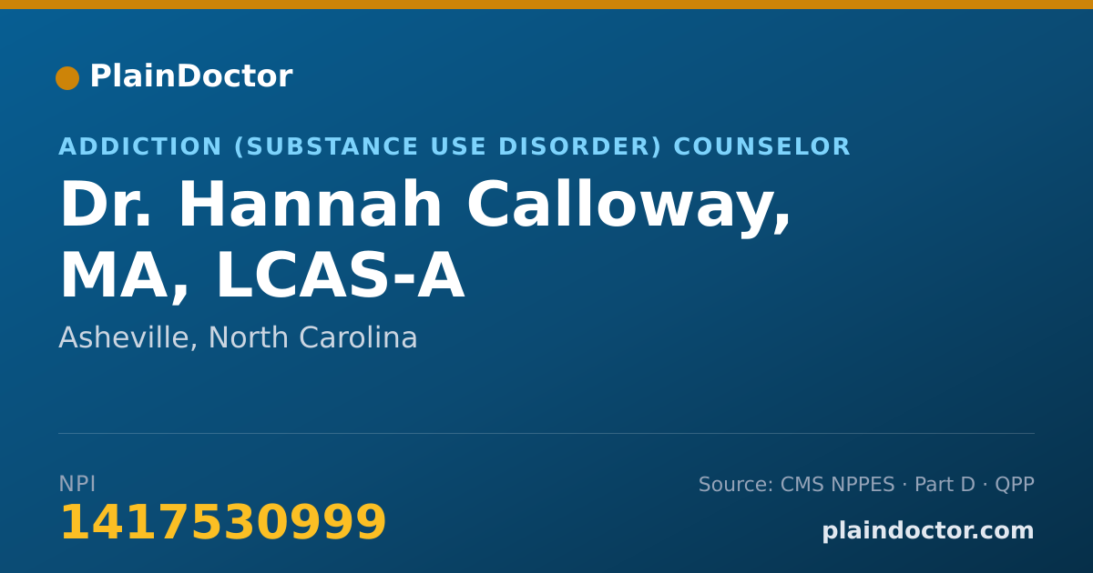 Shareable card for Hannah Calloway, MA, LCAS-A - Addiction (Substance Use Disorder) Counselor, Asheville, NC
