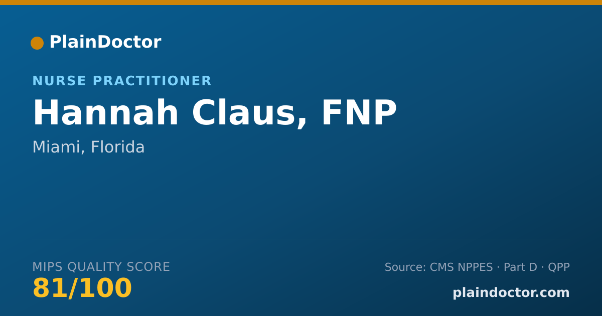 Shareable card for Hannah Claus, FNP - Nurse Practitioner, Miami, FL