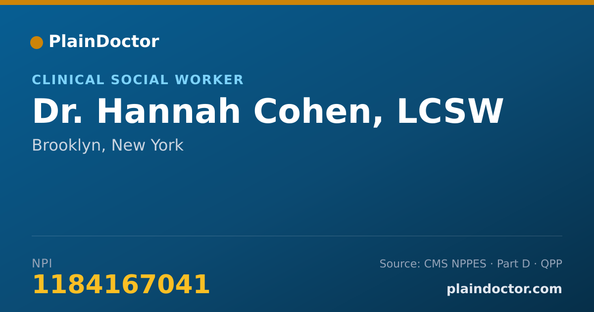 Shareable card for Hannah Cohen, LCSW - Clinical Social Worker, Brooklyn, NY