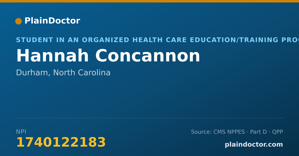 Shareable card for Hannah Concannon - Student in an Organized Health Care Education/Training Program, Durham, NC