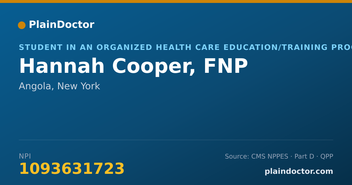 Shareable card for Hannah Cooper, FNP - Student in an Organized Health Care Education/Training Program, Angola, NY