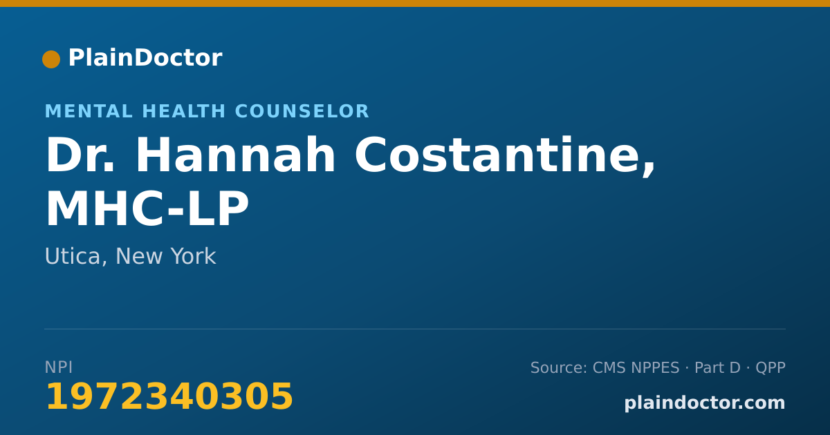 Shareable card for Hannah Costantine, MHC-LP - Mental Health Counselor, Utica, NY